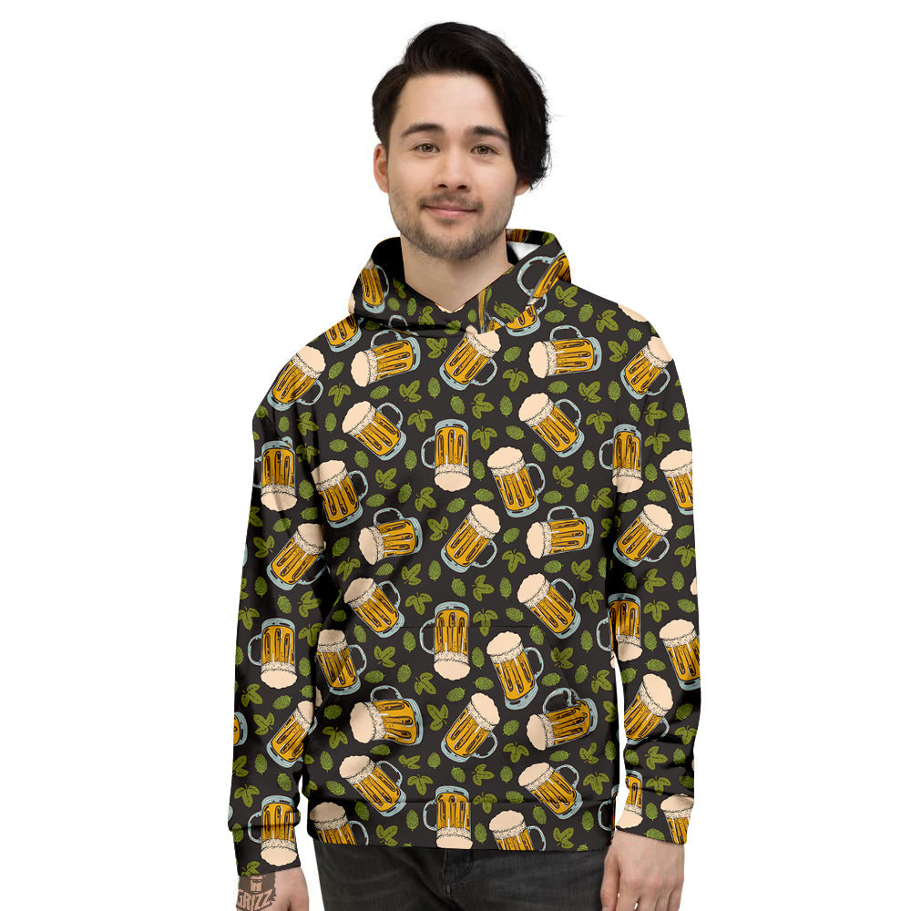 Beer And Hop Cone Leaf Print Pattern Men's Hoodie-grizzshop