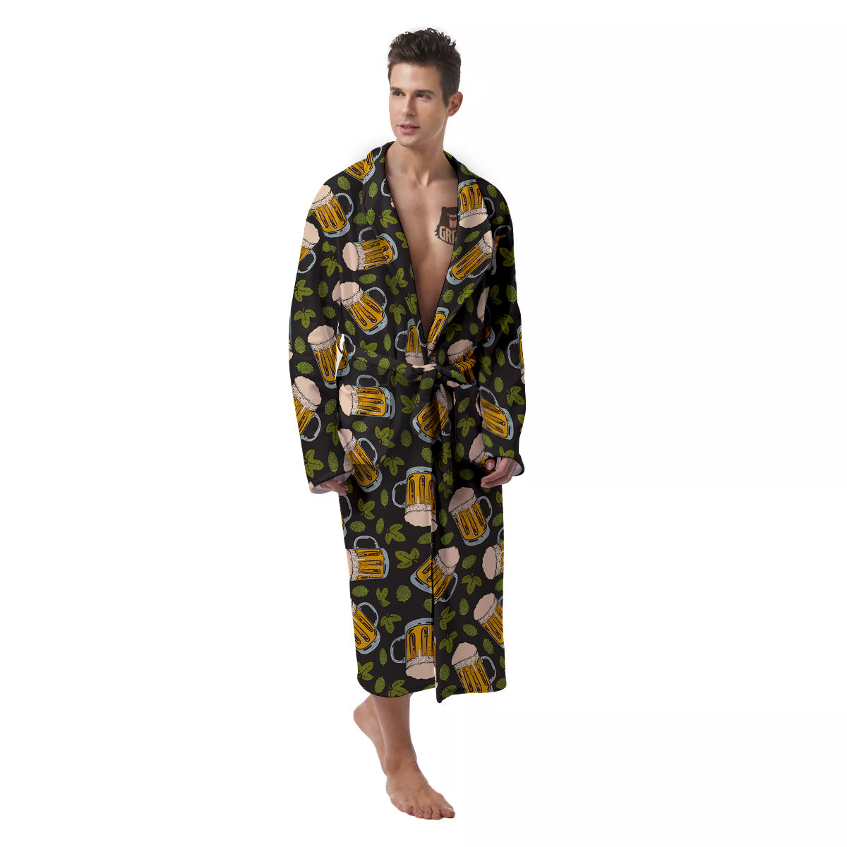 Beer And Hop Cone Leaf Print Pattern Men's Robe-grizzshop