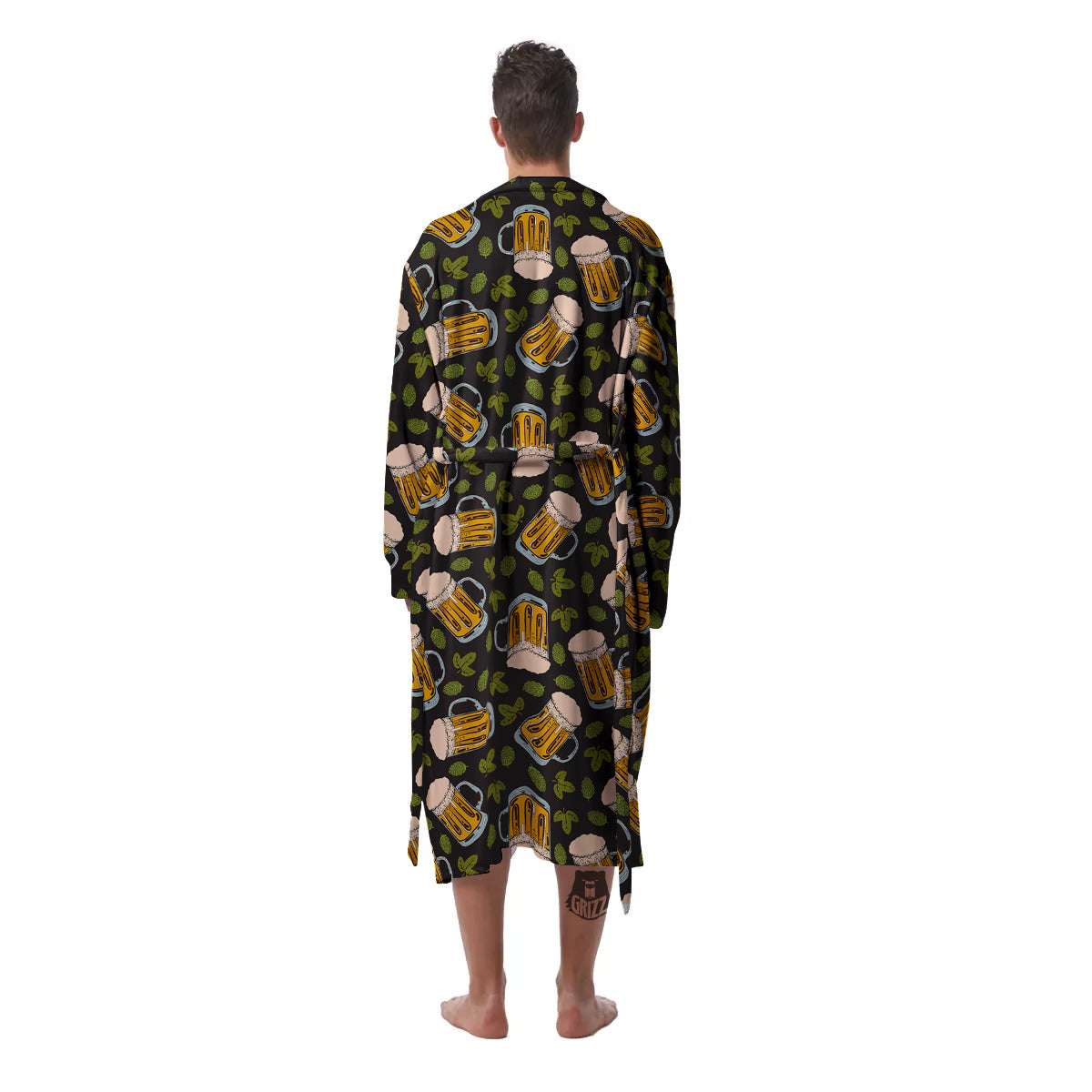 Beer And Hop Cone Leaf Print Pattern Men's Robe-grizzshop