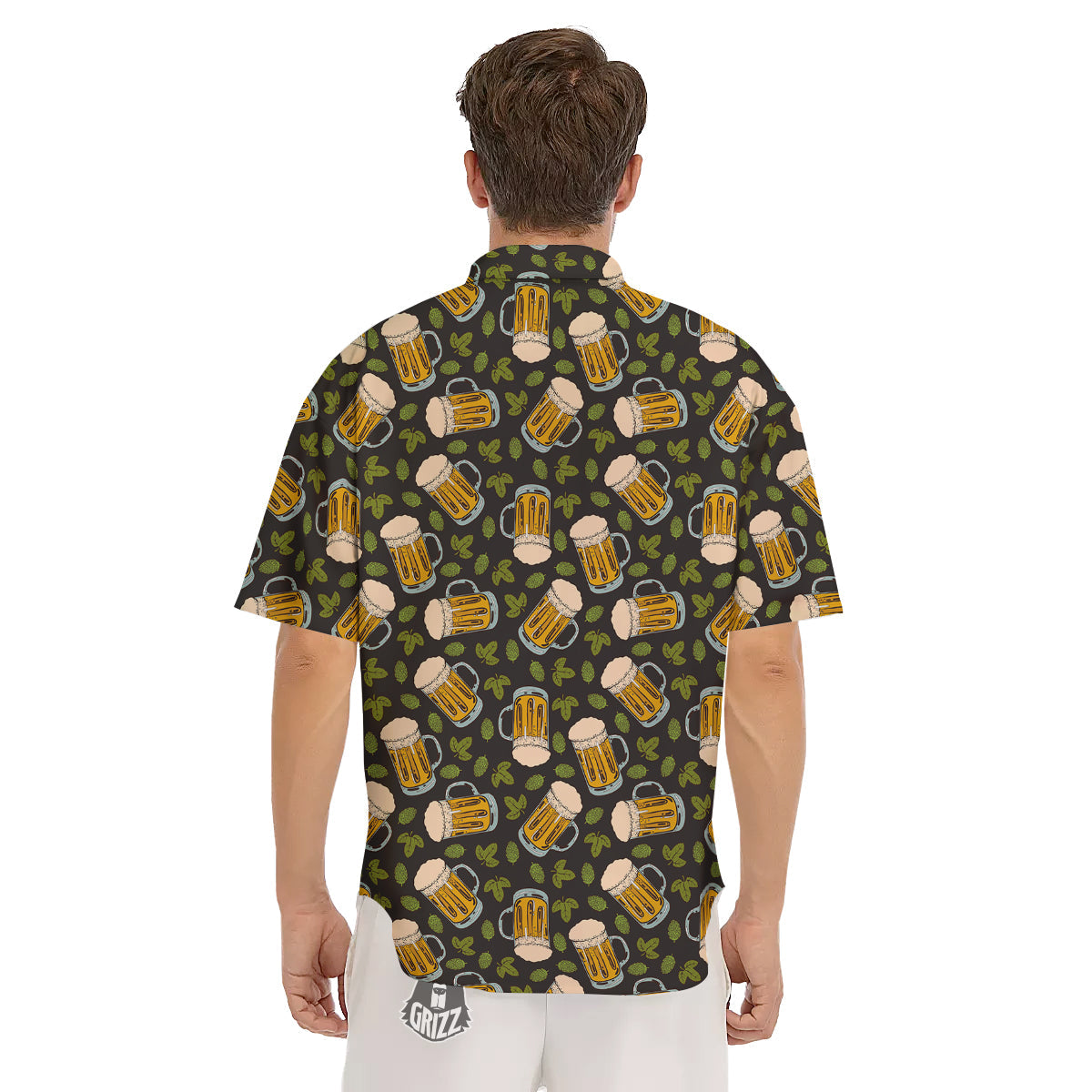 Beer And Hop Cone Leaf Print Pattern Men's Short Sleeve Shirts-grizzshop