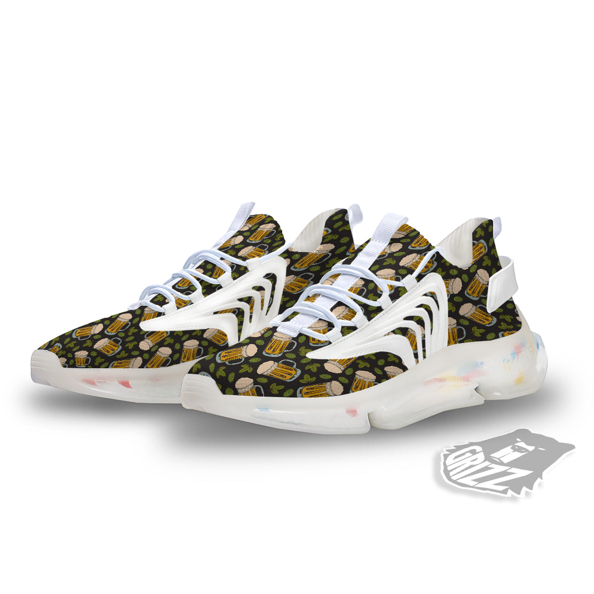 Beer And Hop Cone Leaf Print Pattern White Gym Shoes-grizzshop