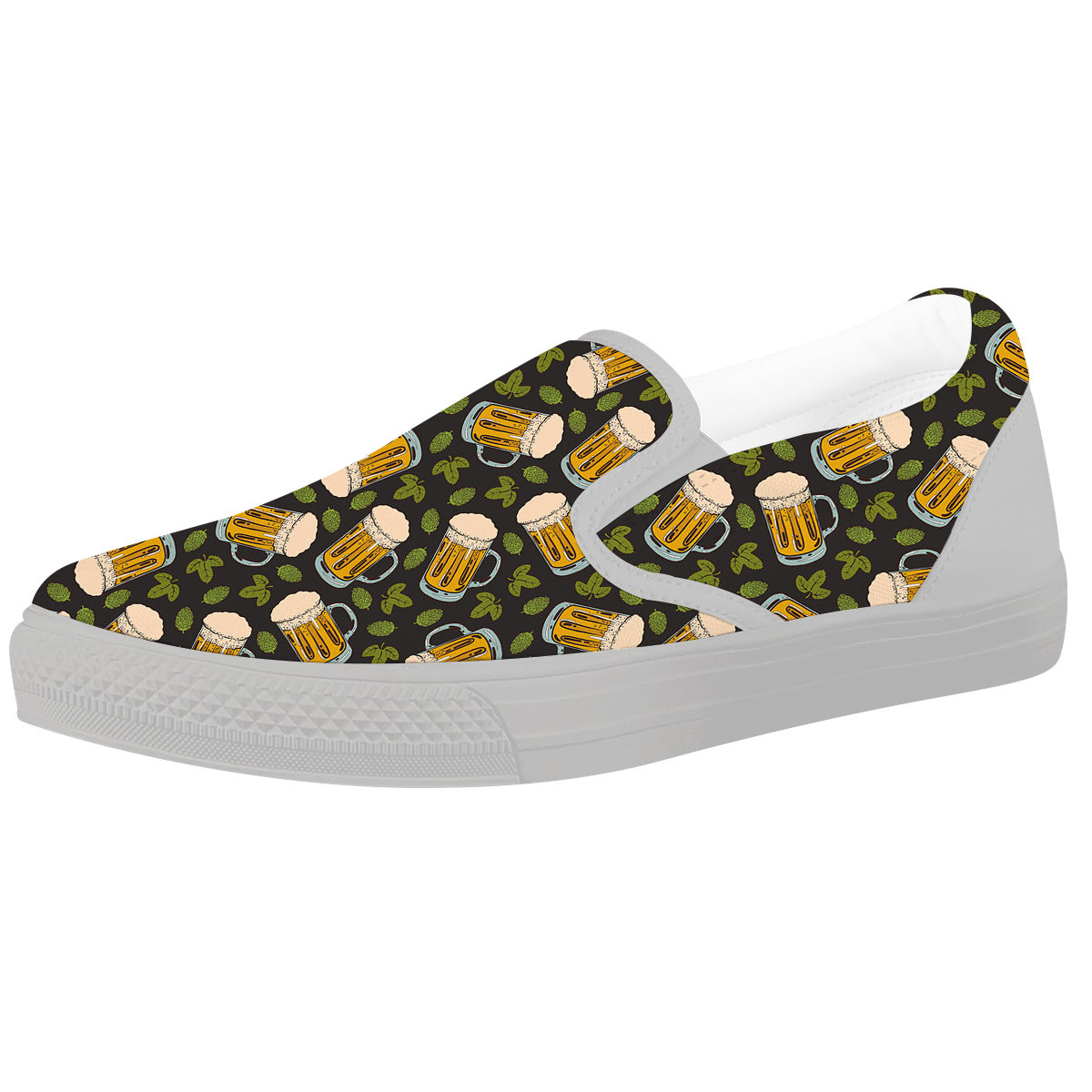 Beer And Hop Cone Leaf Print Pattern White Slip On Shoes-grizzshop