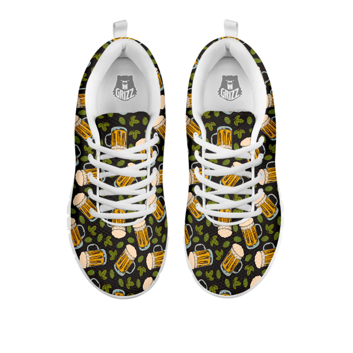 Beer And Hop Cone Leaf Print Pattern White Sneaker-grizzshop