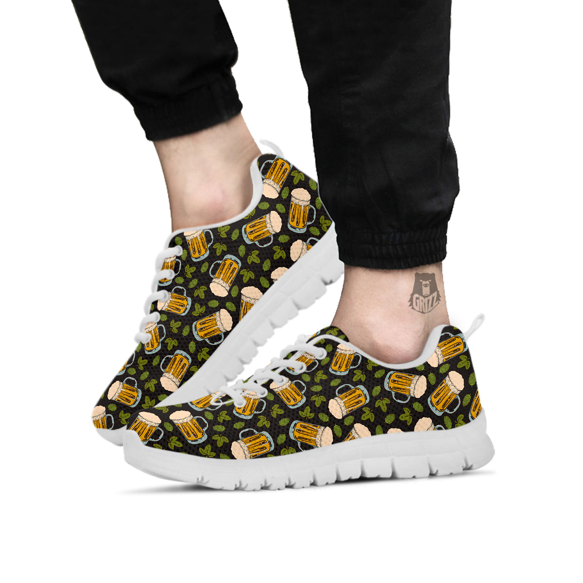 Beer And Hop Cone Leaf Print Pattern White Sneaker-grizzshop