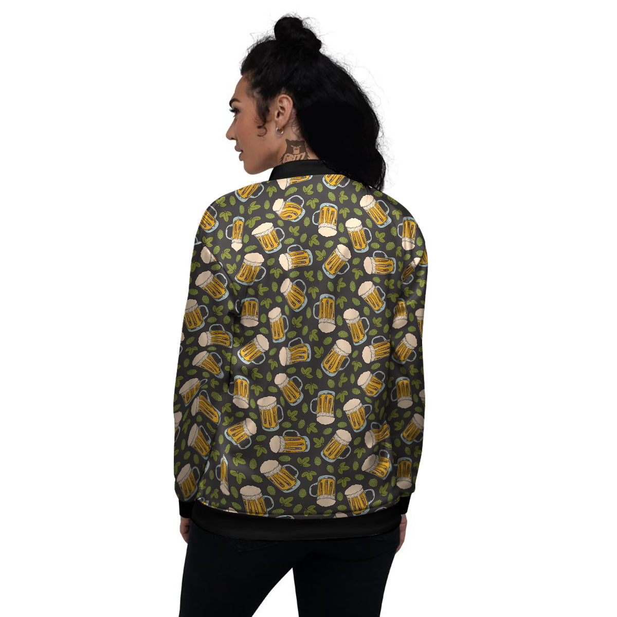 Beer And Hop Cone Leaf Print Pattern Women's Bomber Jacket-grizzshop