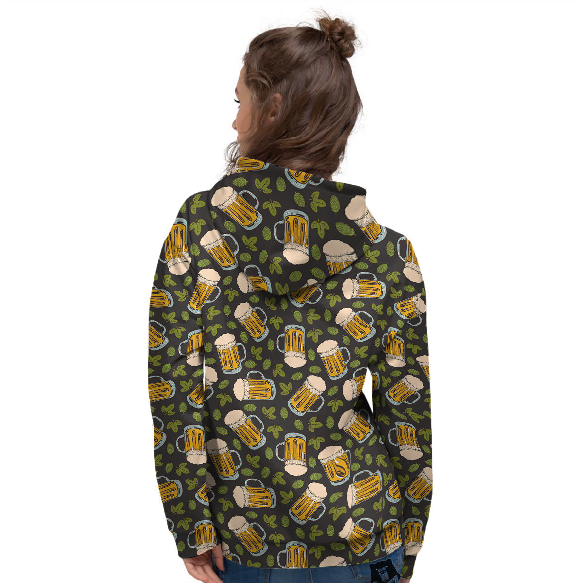 Beer And Hop Cone Leaf Print Pattern Women's Hoodie-grizzshop