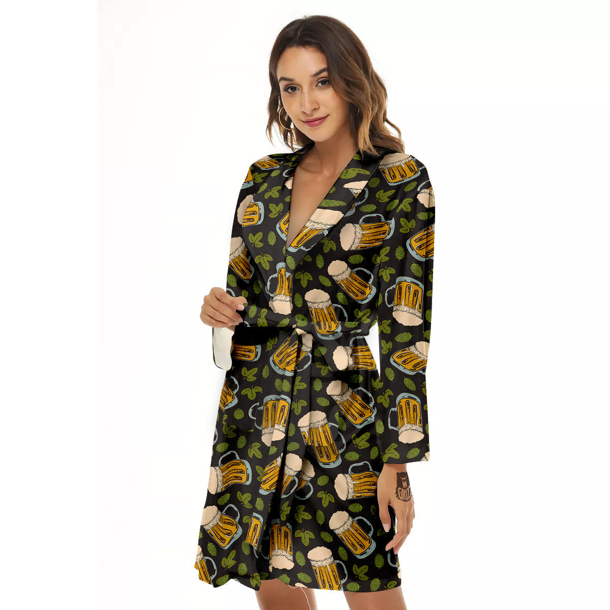 Beer And Hop Cone Leaf Print Pattern Women's Robe-grizzshop