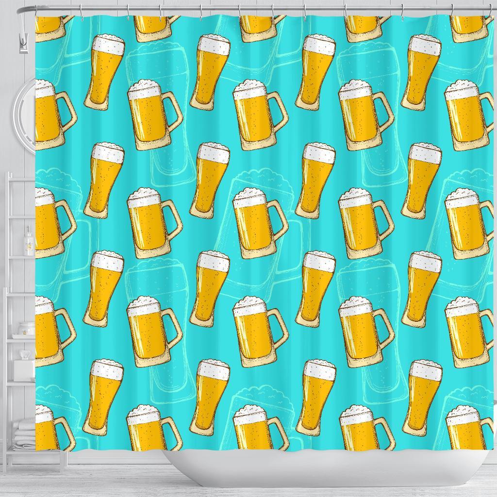 Beer Blue Pattern Print Bathroom Shower Curtain-grizzshop