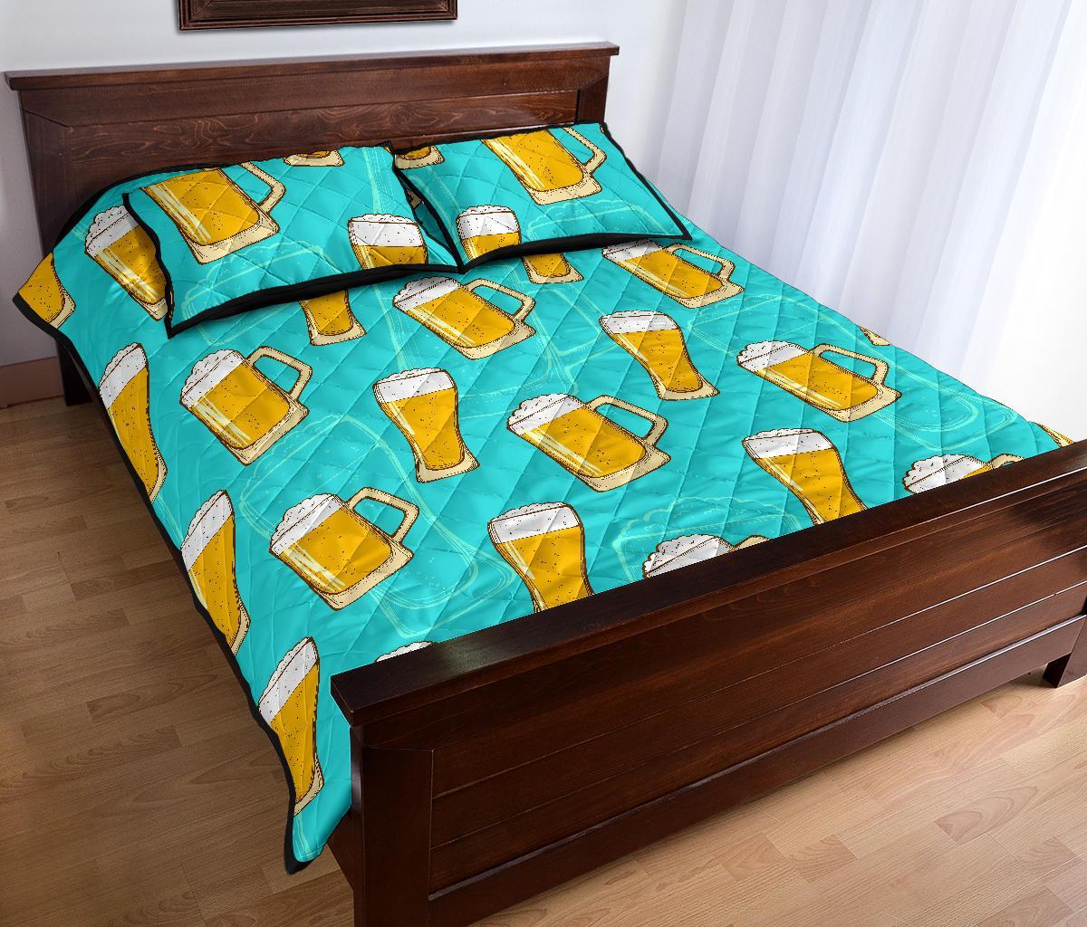 Beer Blue Pattern Print Bed Set Quilt-grizzshop