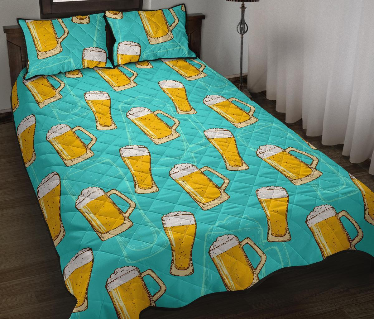 Beer Blue Pattern Print Bed Set Quilt-grizzshop