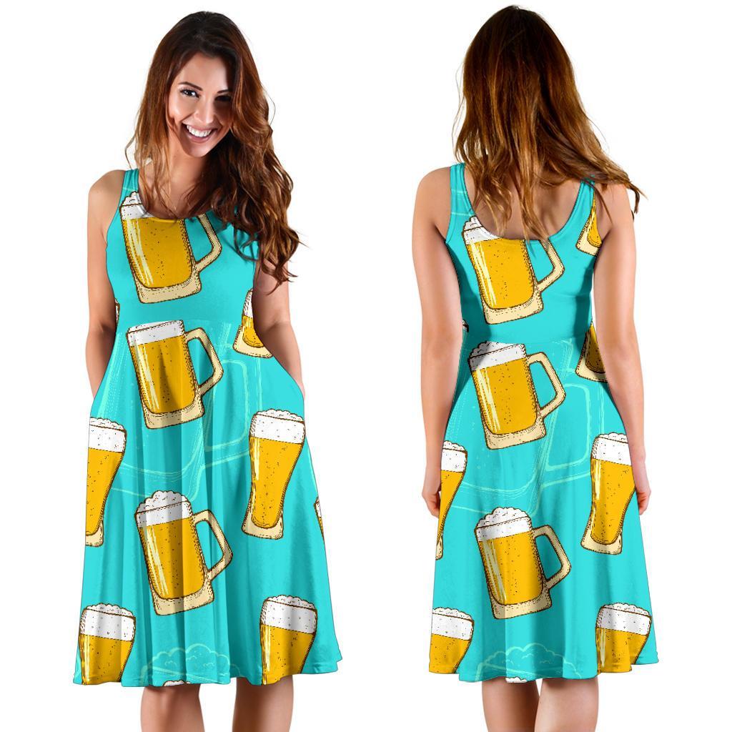 Beer Blue Pattern Print Dress-grizzshop