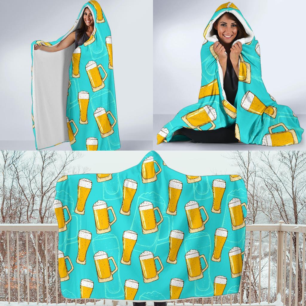 Beer Blue Pattern Print Hooded Blanket-grizzshop