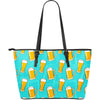 Beer Blue Pattern Print Leather Tote Bag-grizzshop