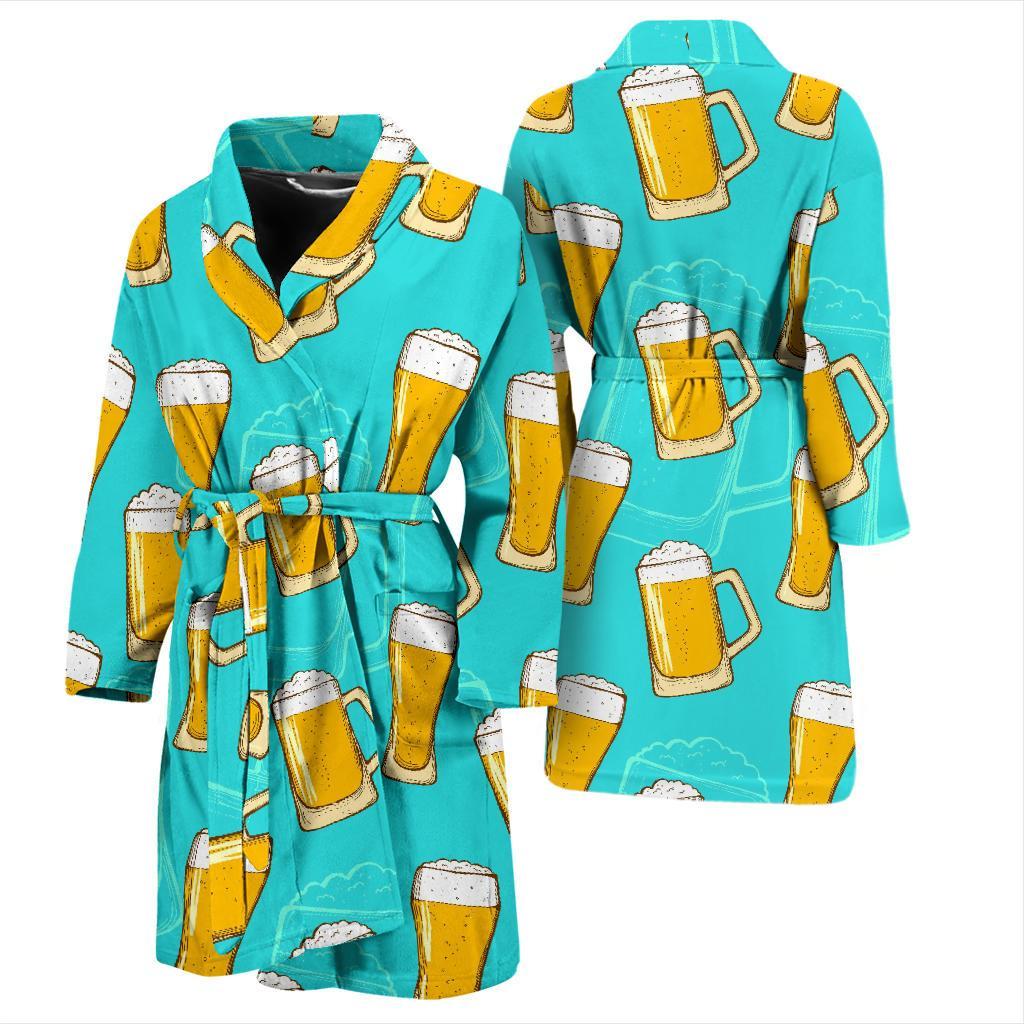 Beer Blue Pattern Print Men Long Robe-grizzshop