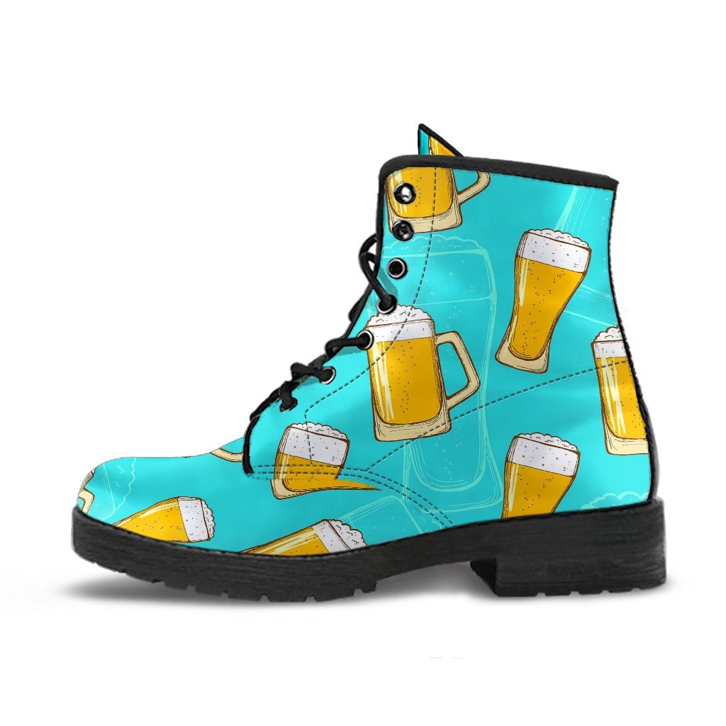 Beer Blue Pattern Print Men Women Leather Boots-grizzshop