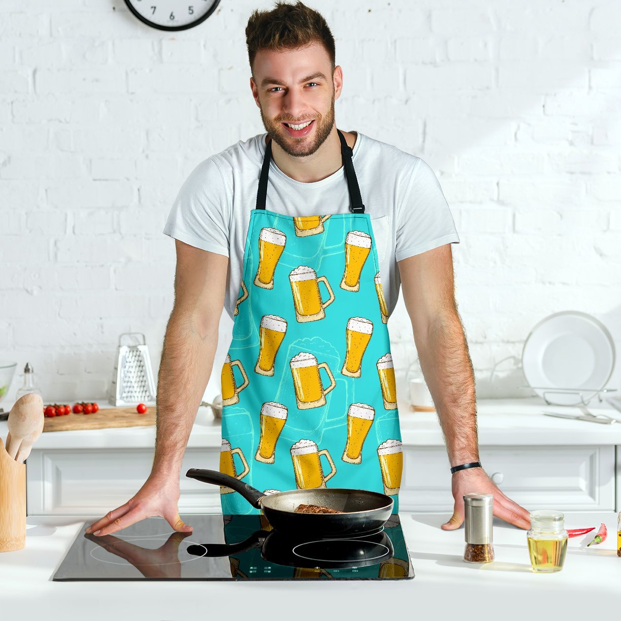 Beer Blue Pattern Print Men's Apron-grizzshop