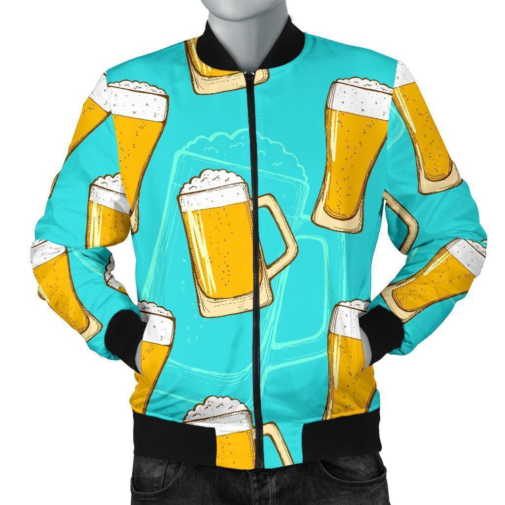 Beer Blue Pattern Print Men's Bomber Jacket-grizzshop