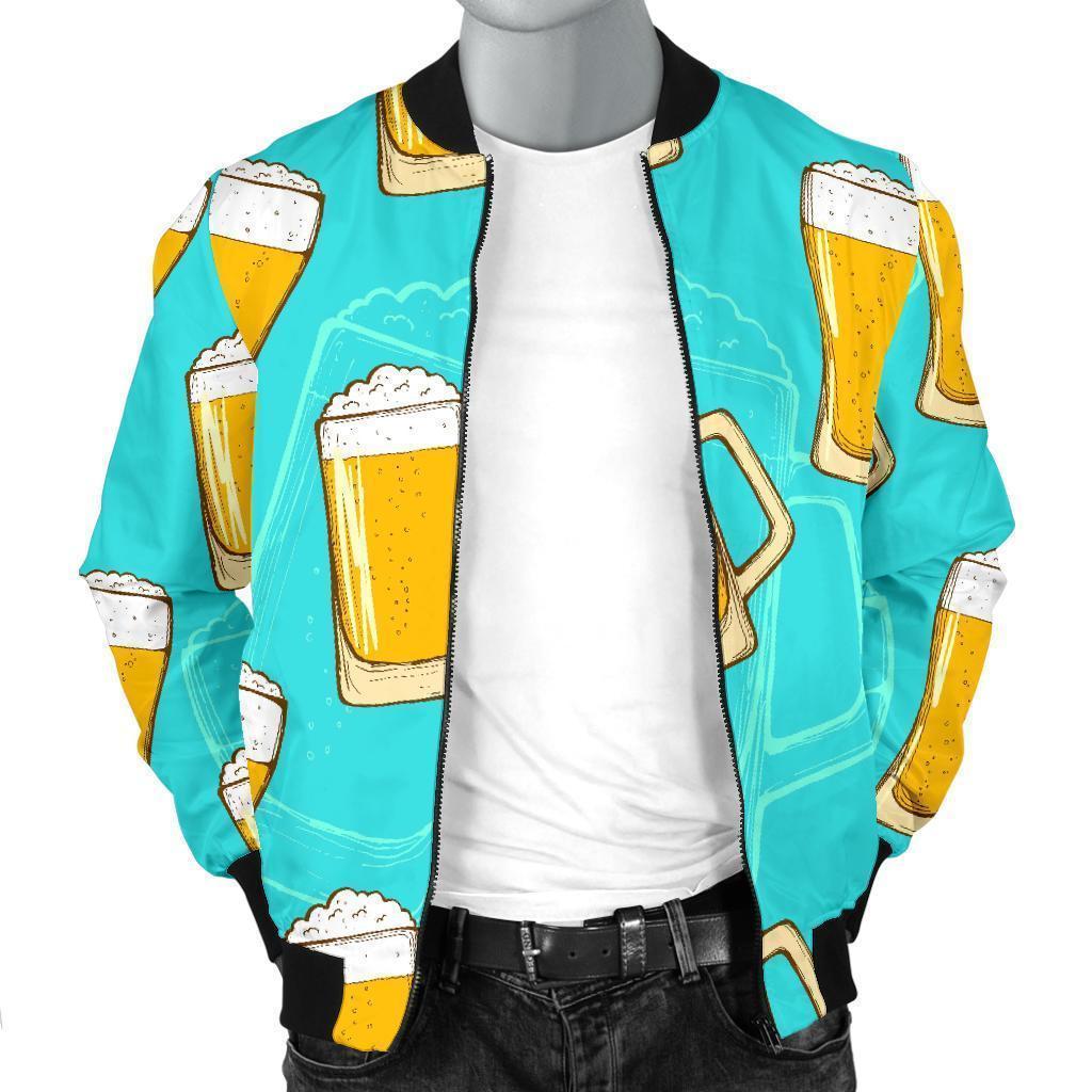 Beer Blue Pattern Print Men's Bomber Jacket-grizzshop