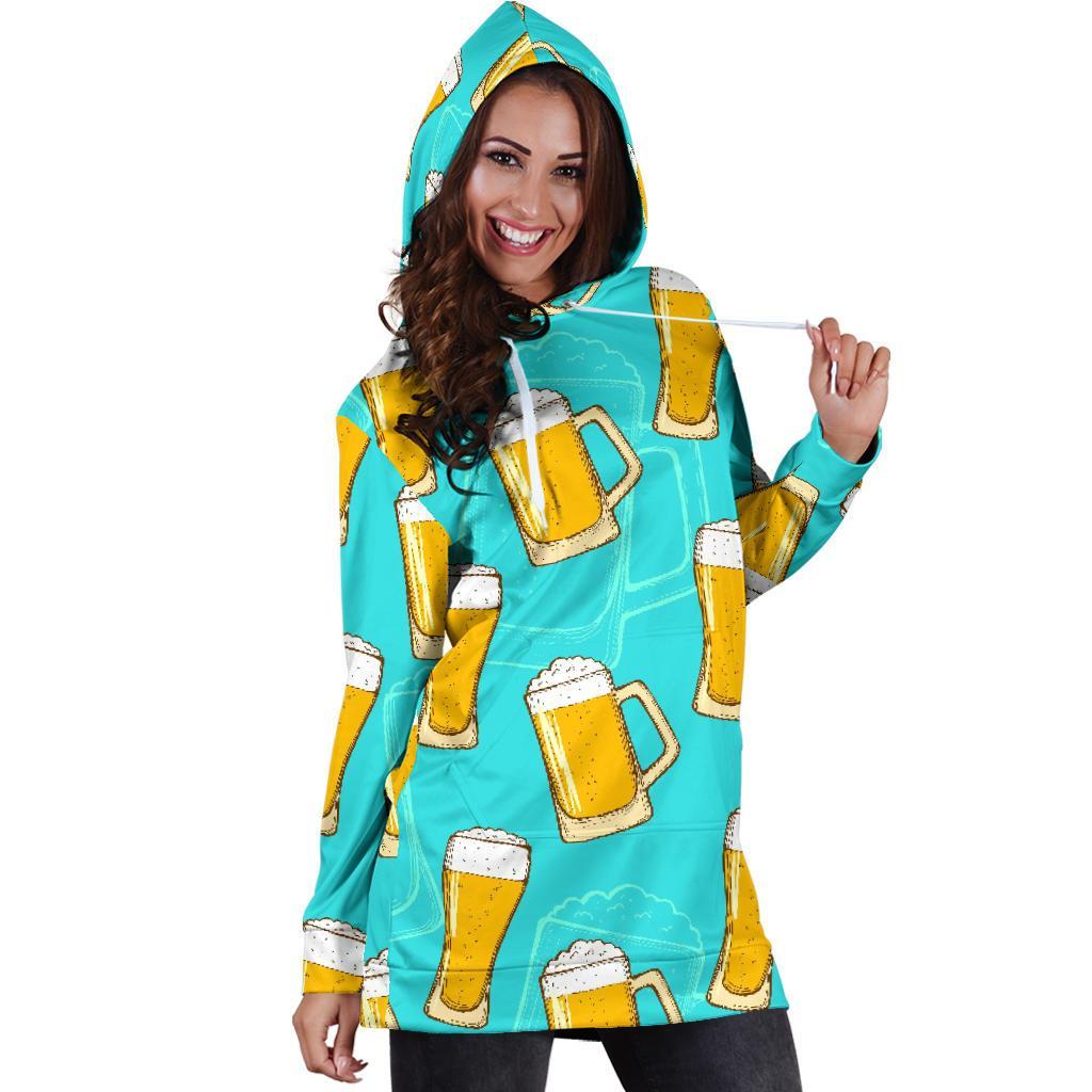 Beer Blue Pattern Print Women Hoodie Dress-grizzshop