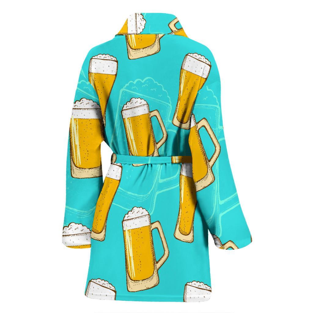 Beer Blue Pattern Print Women Long Robe-grizzshop