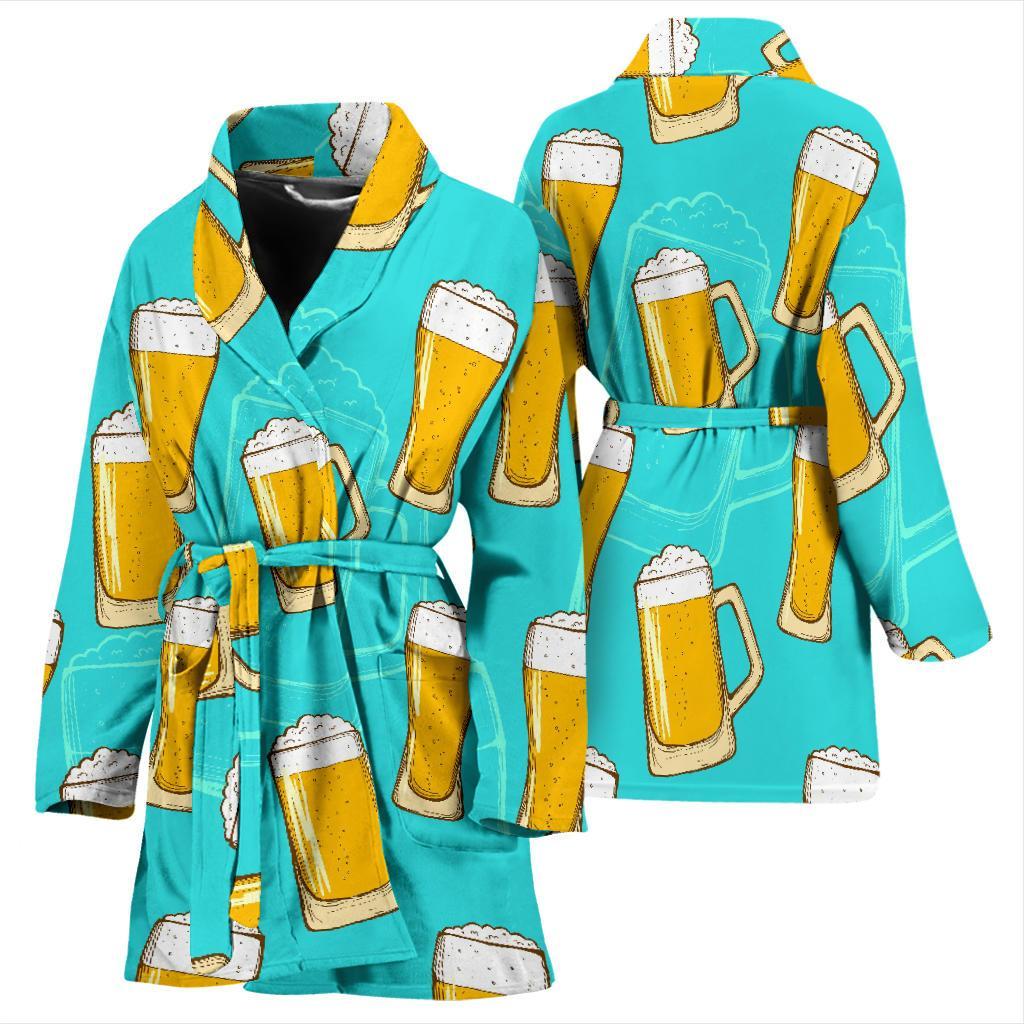 Beer Blue Pattern Print Women Long Robe-grizzshop