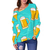 Beer Blue Pattern Print Women Off Shoulder Sweatshirt-grizzshop