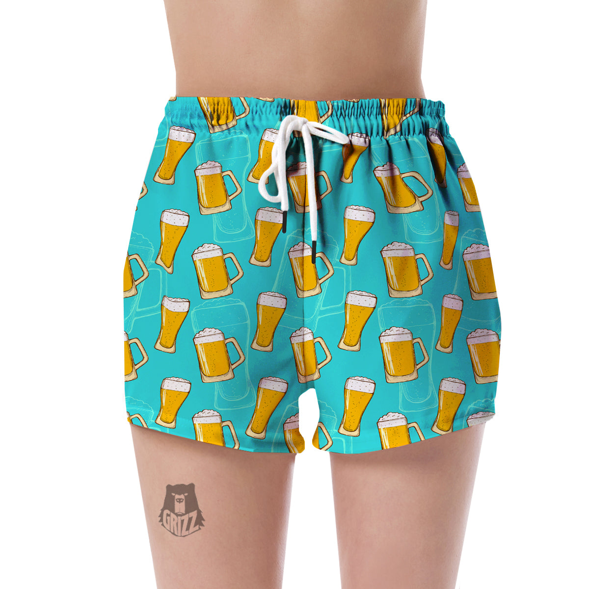 Beer Blue Pattern Print Women's Shorts-grizzshop