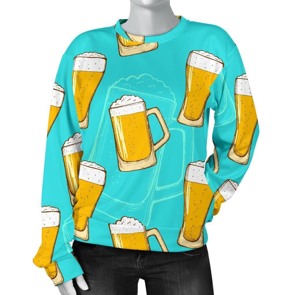 Beer Blue Pattern Print Women's Sweatshirt-grizzshop