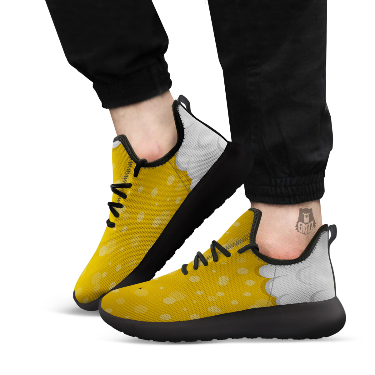 Beer Foam And Bubbles Cartoon Print Black Athletic Shoes-grizzshop