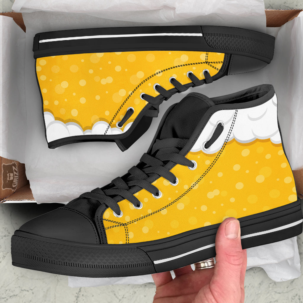Beer Foam And Bubbles Cartoon Print Black High Top Shoes-grizzshop