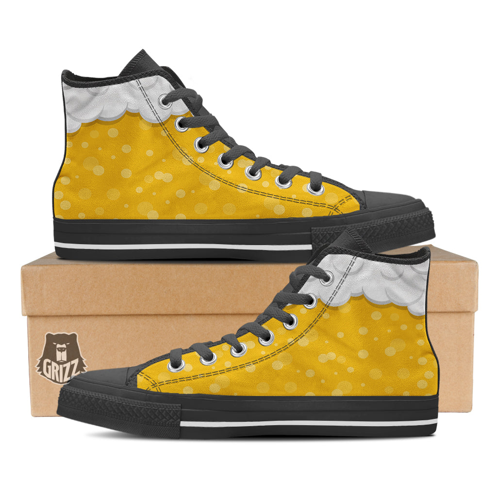 Beer Foam And Bubbles Cartoon Print Black High Top Shoes-grizzshop