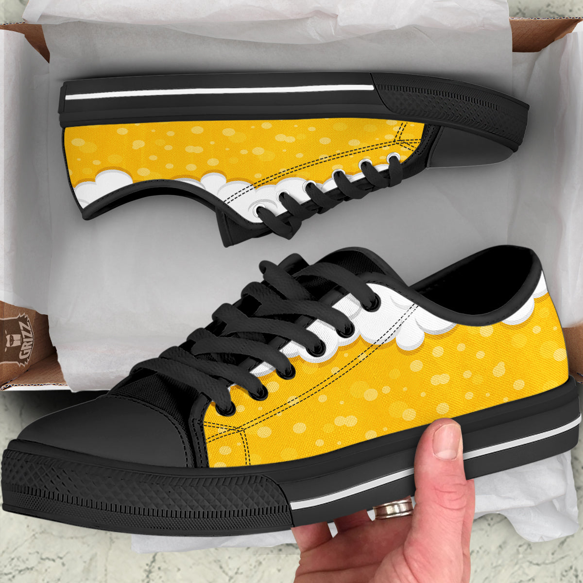 Beer Foam And Bubbles Cartoon Print Black Low Top Shoes-grizzshop