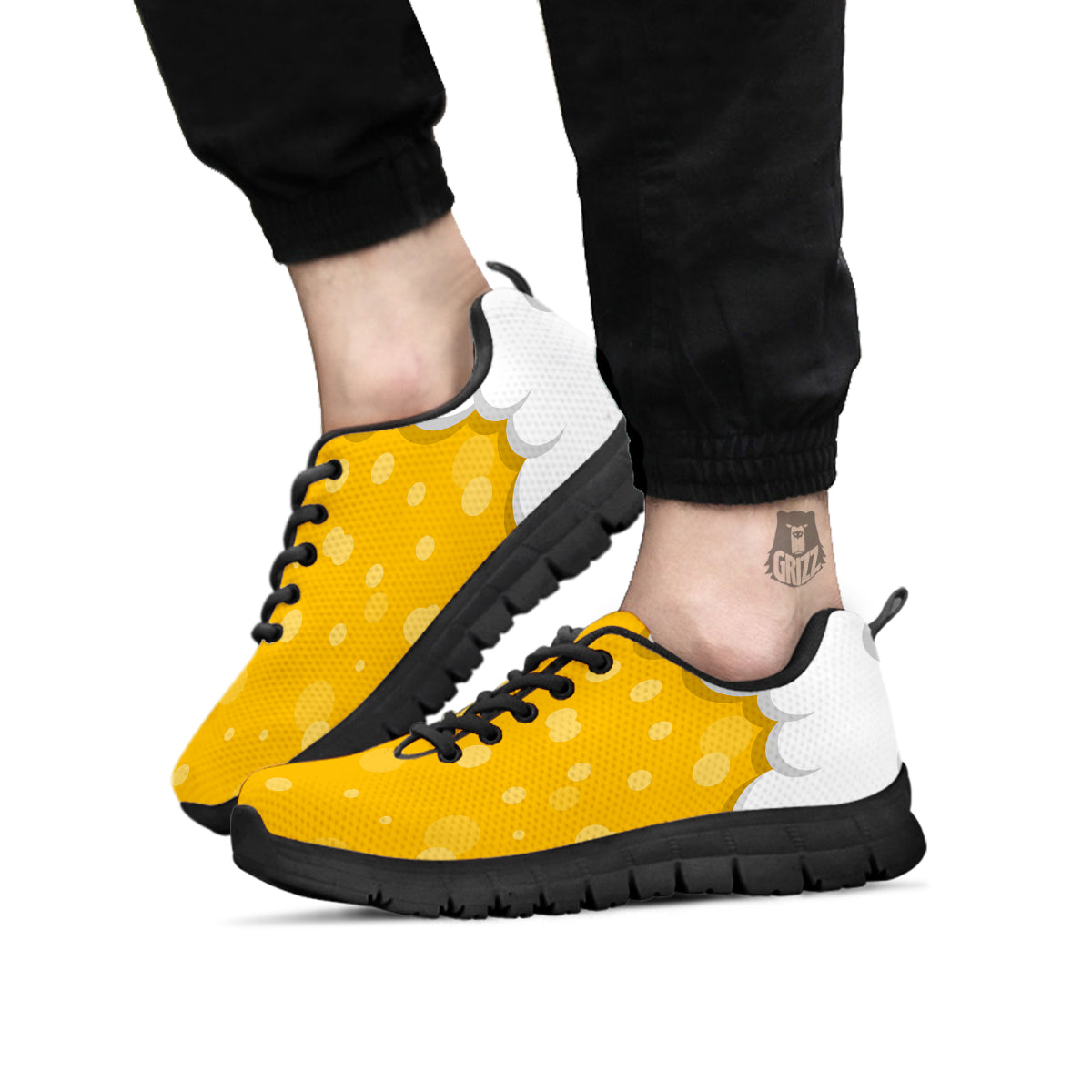 Beer Foam And Bubbles Cartoon Print Black Sneaker-grizzshop