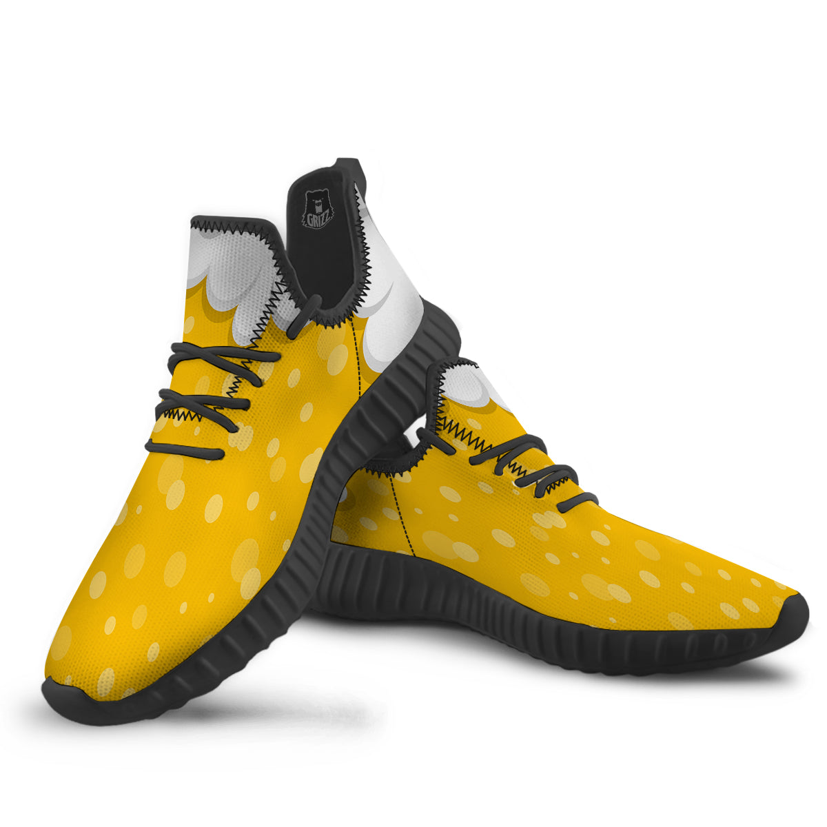 Beer Foam And Bubbles Cartoon Print Black Walking Shoes-grizzshop