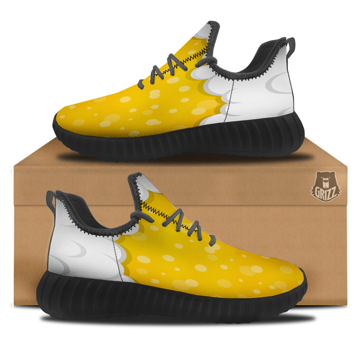 Beer Foam And Bubbles Cartoon Print Black Walking Shoes-grizzshop