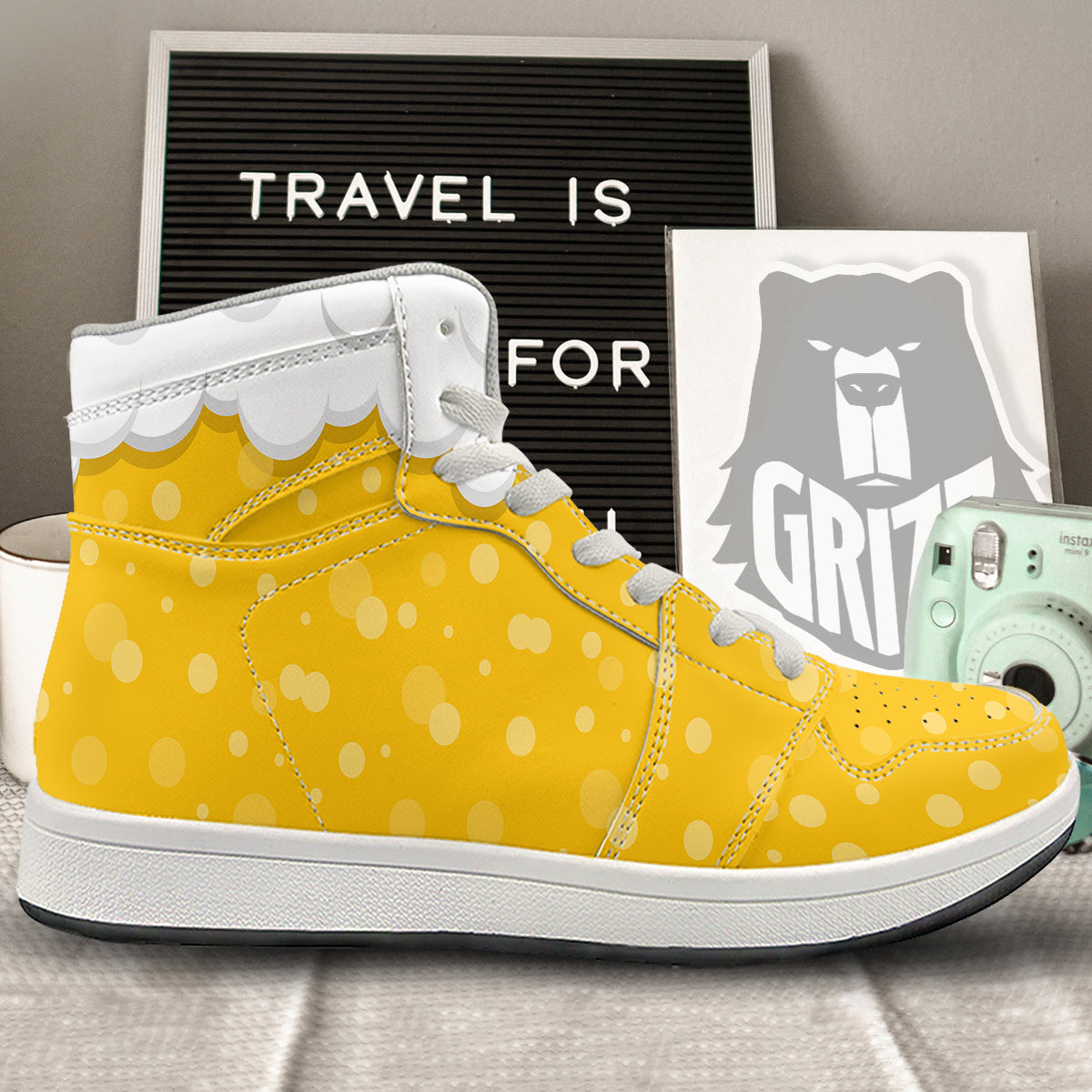 Beer Foam And Bubbles Cartoon Print High Top Sneakers-grizzshop