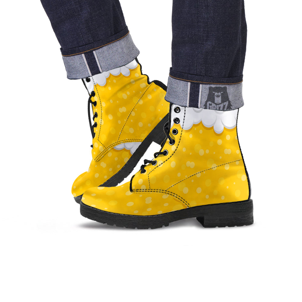 Beer Foam And Bubbles Cartoon Print Leather Boots-grizzshop