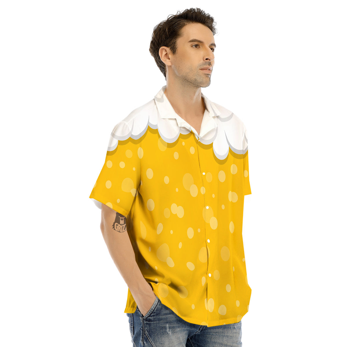 Beer Foam And Bubbles Cartoon Print Men's Hawaiian Shirt-grizzshop