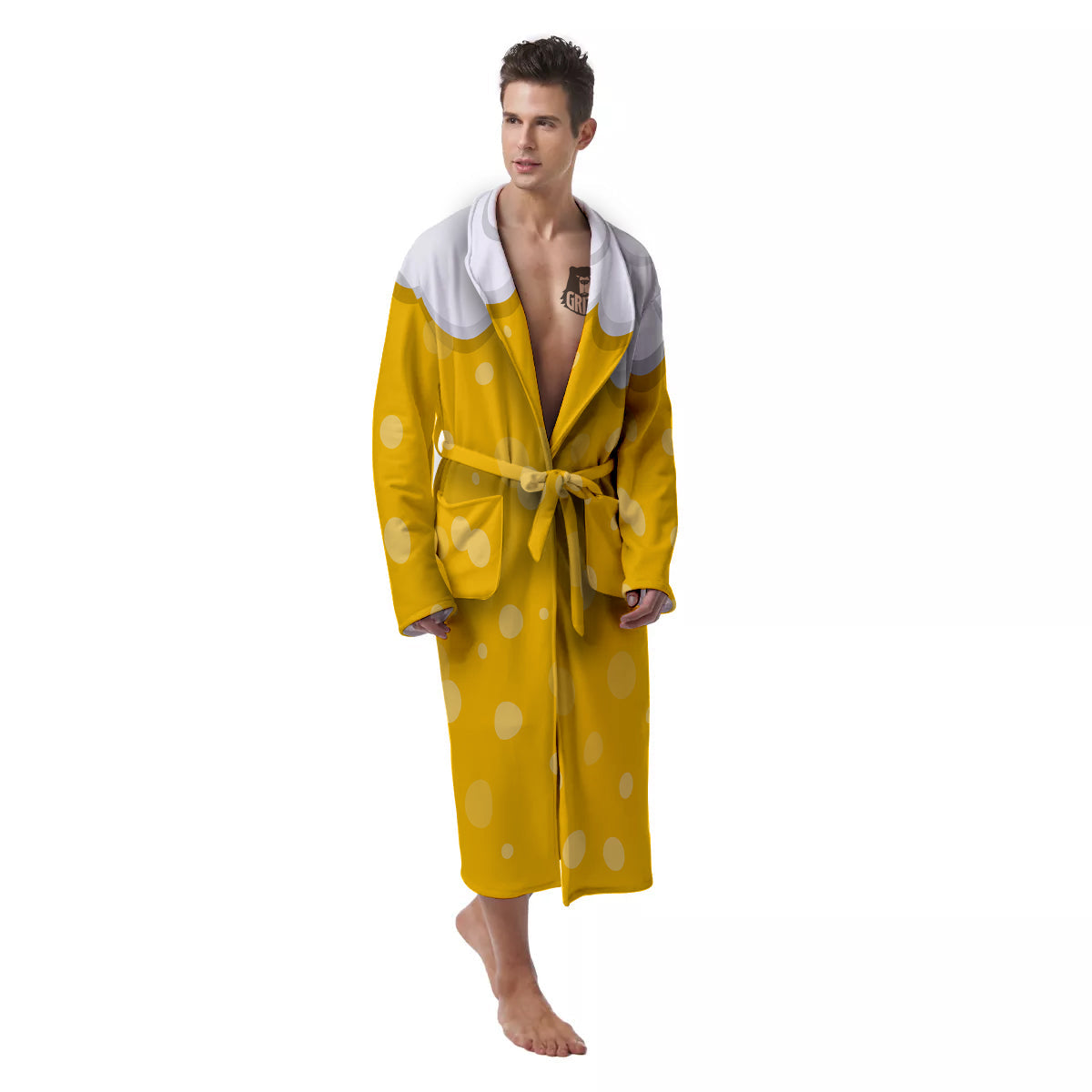 Beer Foam And Bubbles Cartoon Print Men's Robe-grizzshop
