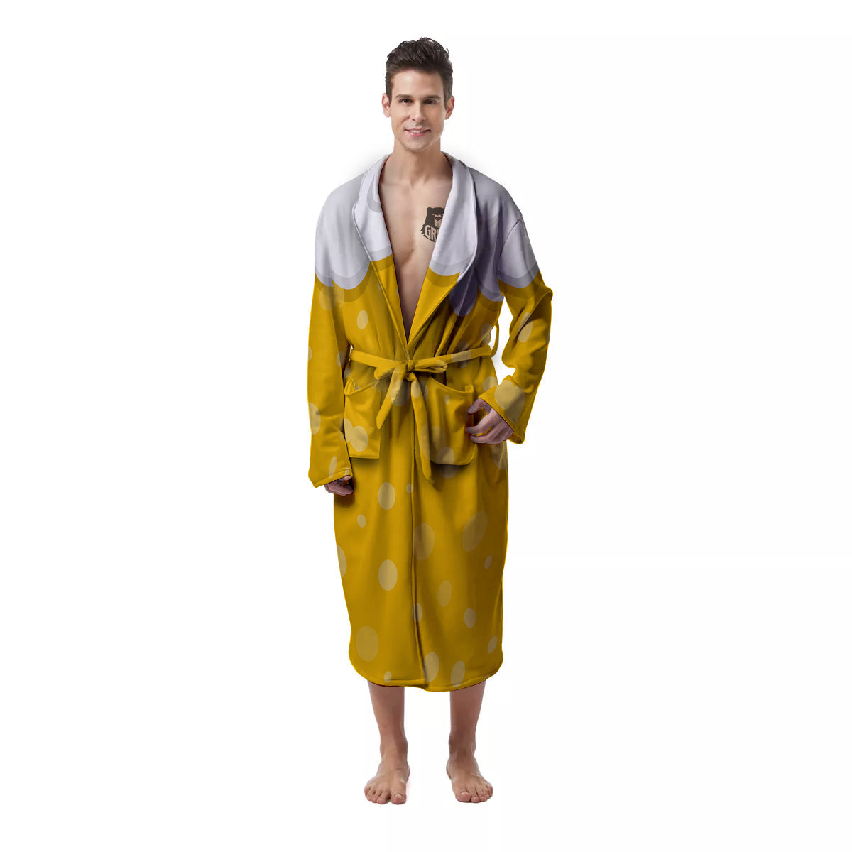 Beer Foam And Bubbles Cartoon Print Men's Robe-grizzshop