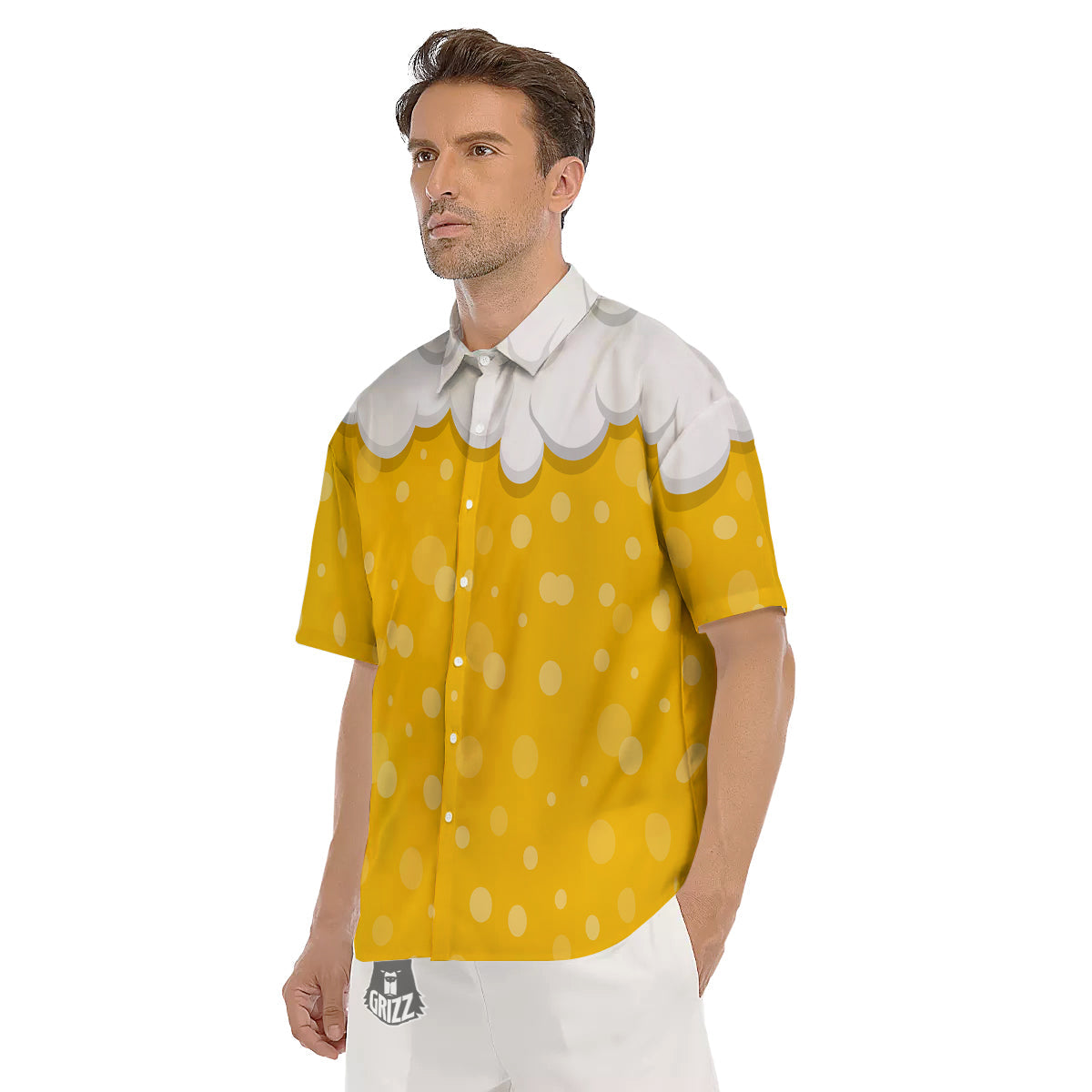 Beer Foam And Bubbles Cartoon Print Men's Short Sleeve Shirts-grizzshop