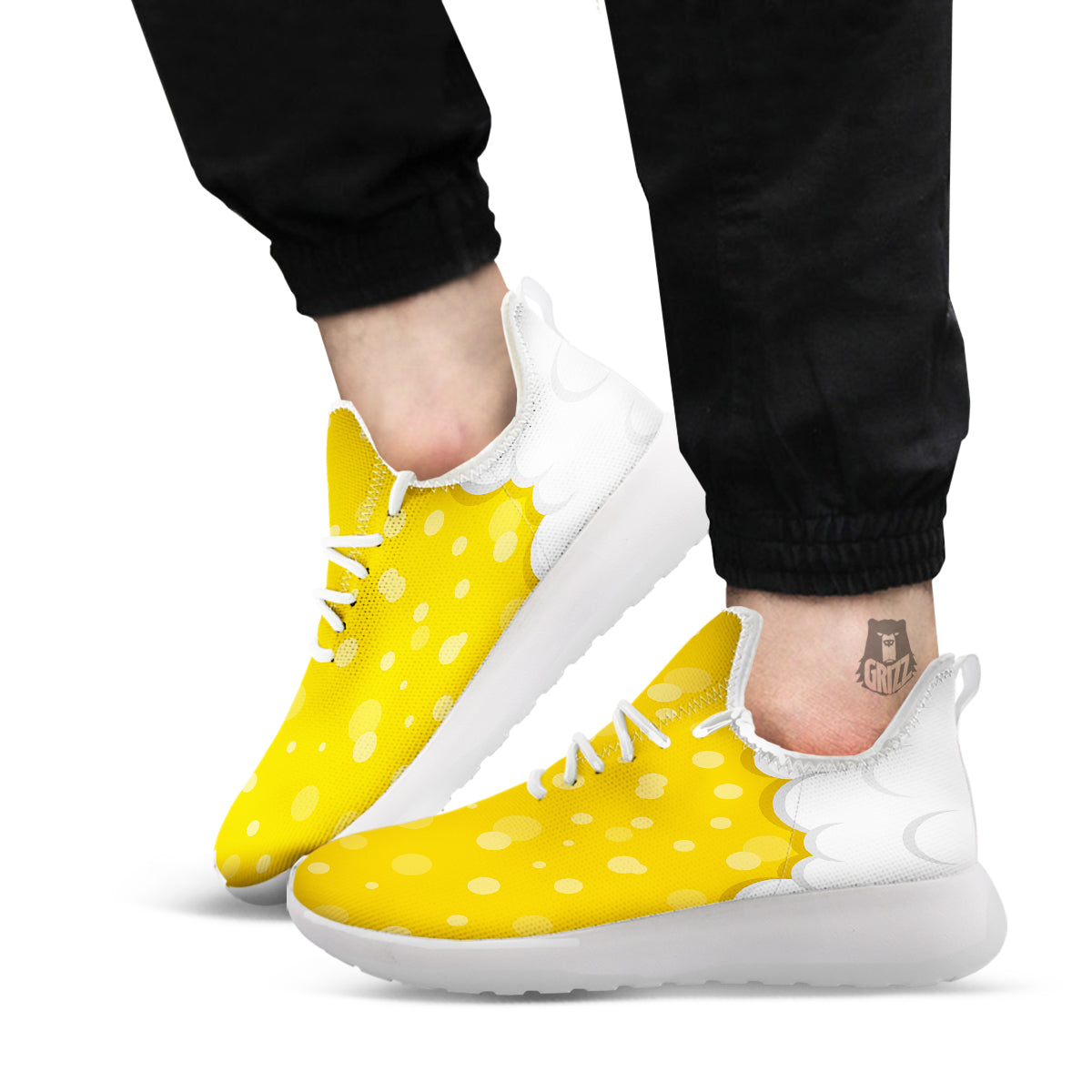 Beer Foam And Bubbles Cartoon Print White Athletic Shoes-grizzshop