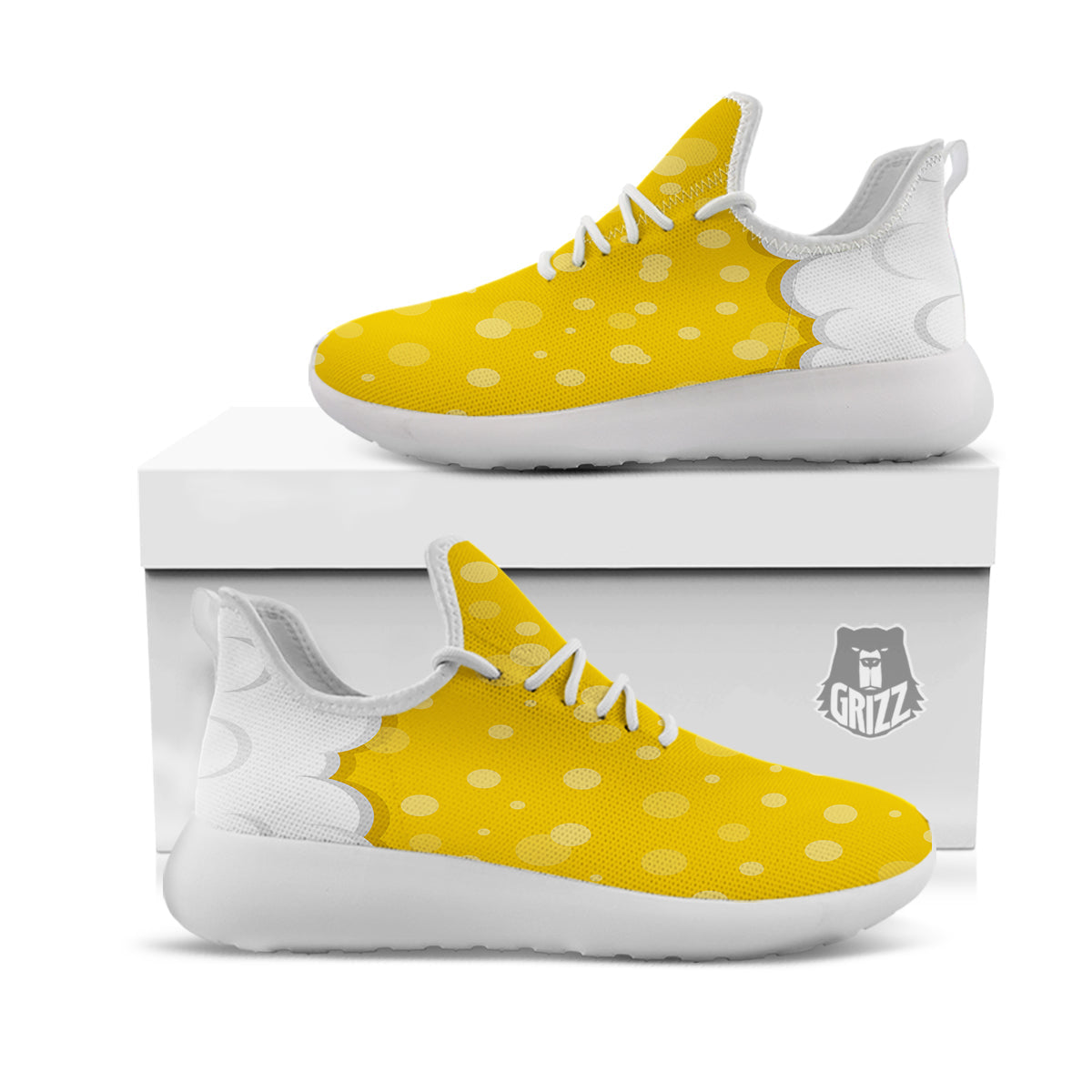 Beer Foam And Bubbles Cartoon Print White Athletic Shoes-grizzshop