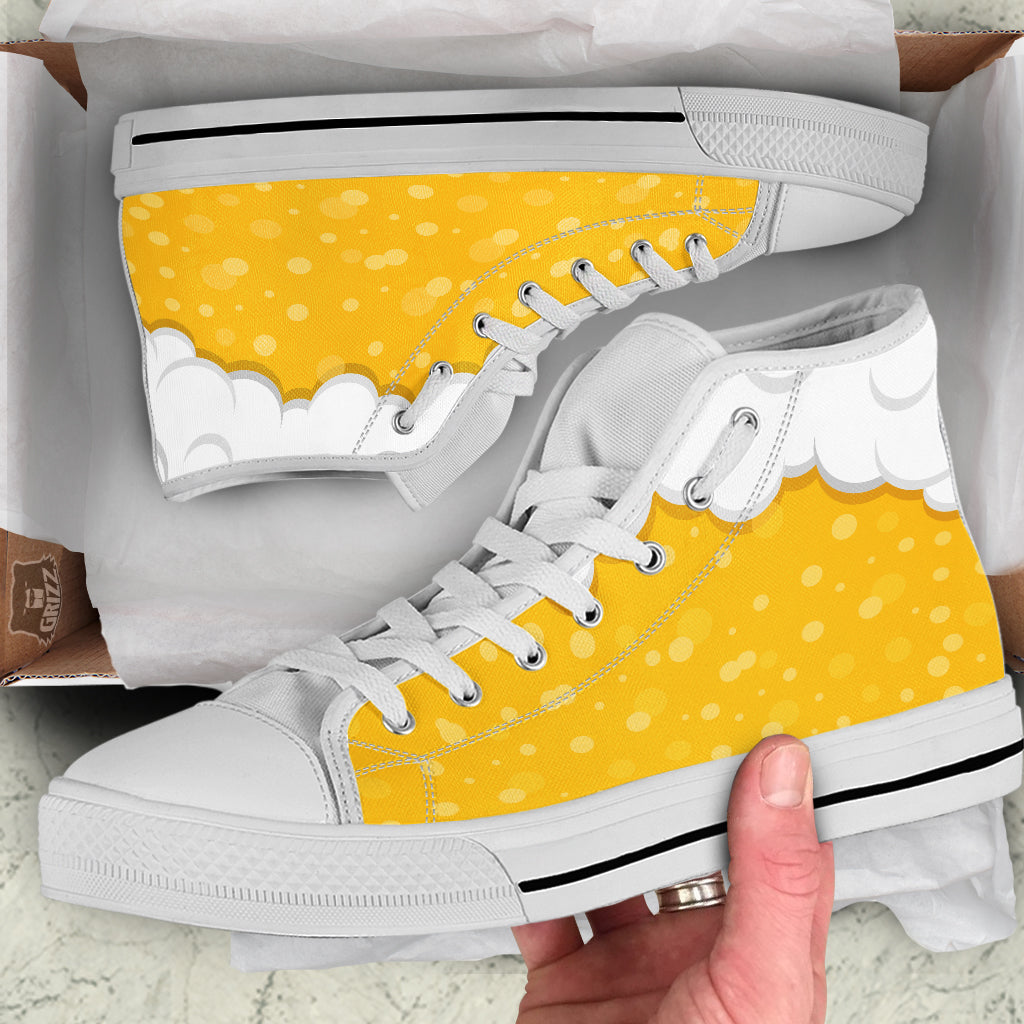 Beer Foam And Bubbles Cartoon Print White High Top Shoes-grizzshop