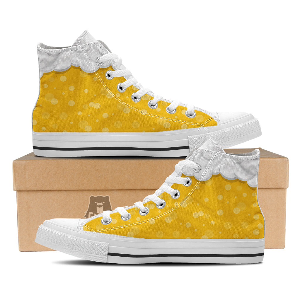 Beer Foam And Bubbles Cartoon Print White High Top Shoes-grizzshop