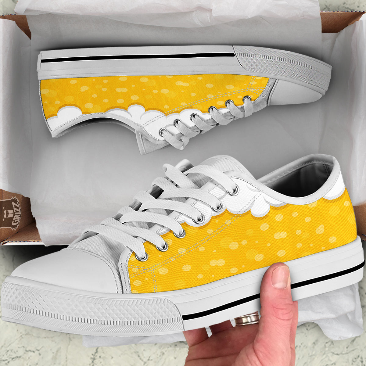 Beer Foam And Bubbles Cartoon Print White Low Top Shoes-grizzshop