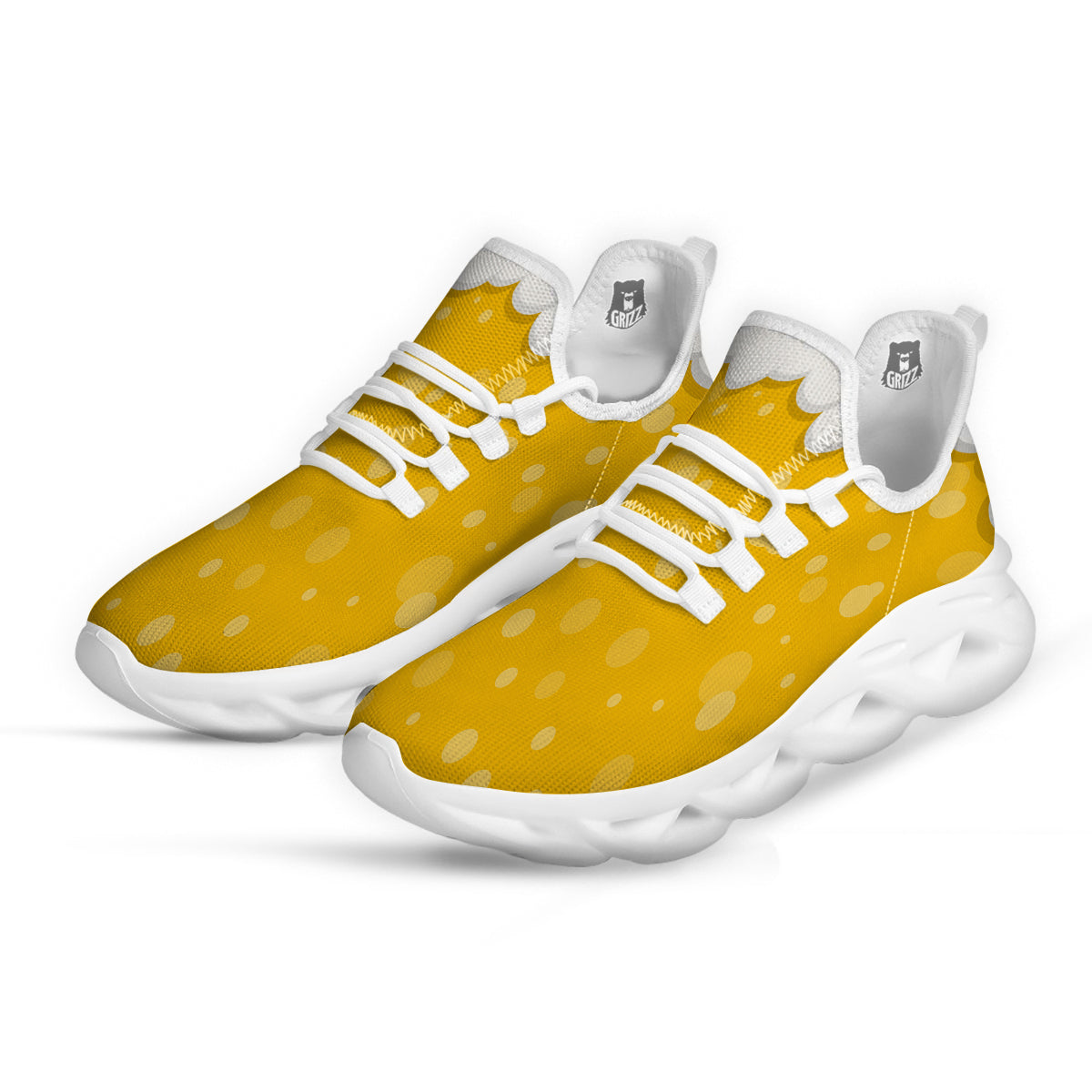 Beer Foam And Bubbles Cartoon Print White Running Shoes-grizzshop