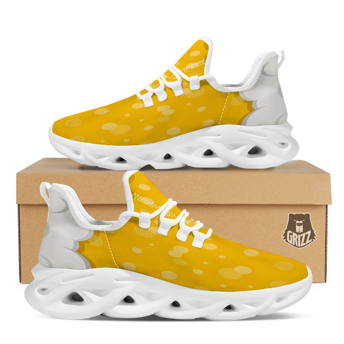 Beer Foam And Bubbles Cartoon Print White Running Shoes-grizzshop