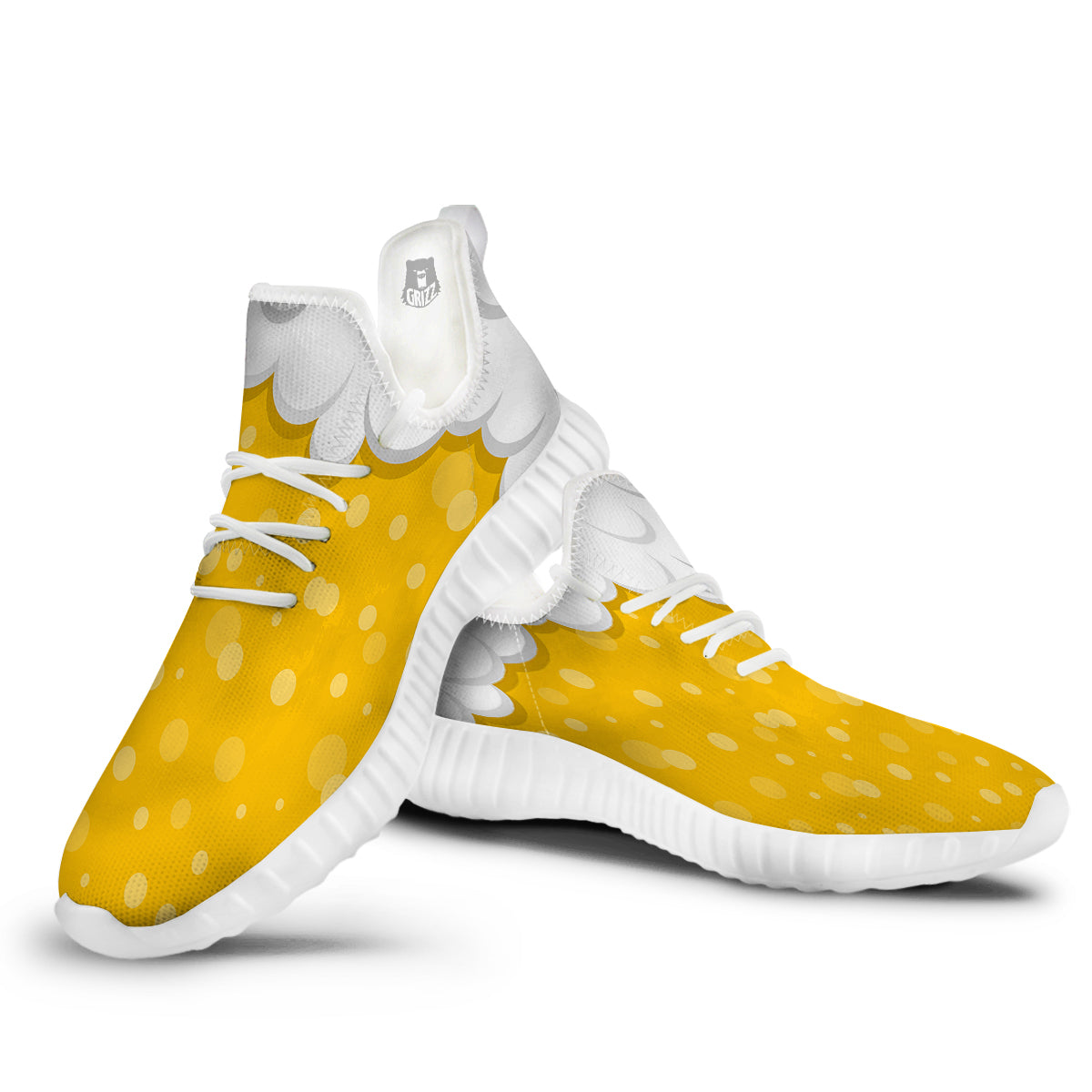 Beer Foam And Bubbles Cartoon Print White Walking Shoes-grizzshop