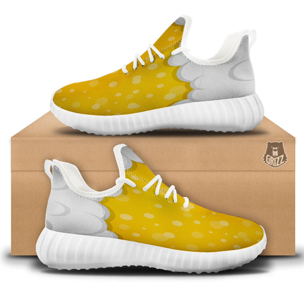 Beer Foam And Bubbles Cartoon Print White Walking Shoes-grizzshop